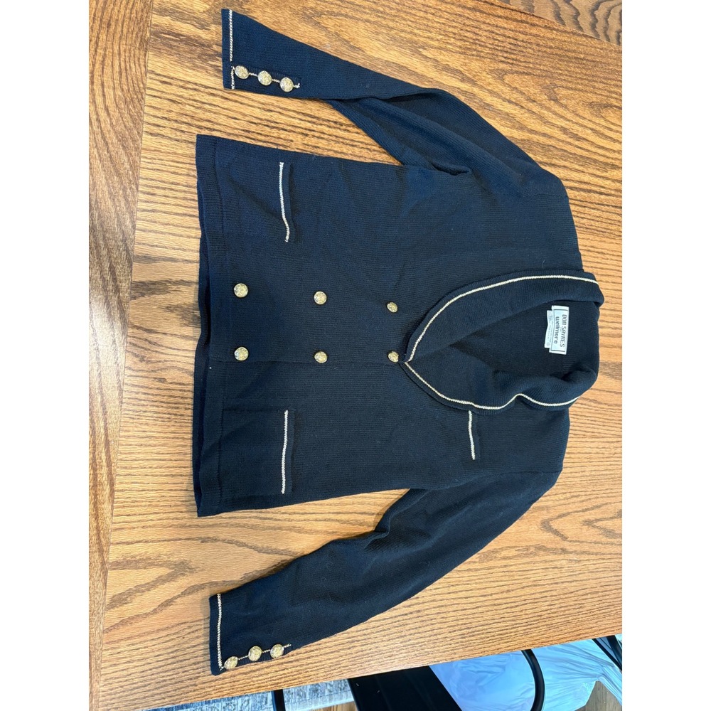Don Sayres for Wellmore Vintage Navy Wool Knit Gold Button Cardigan Jacket 8